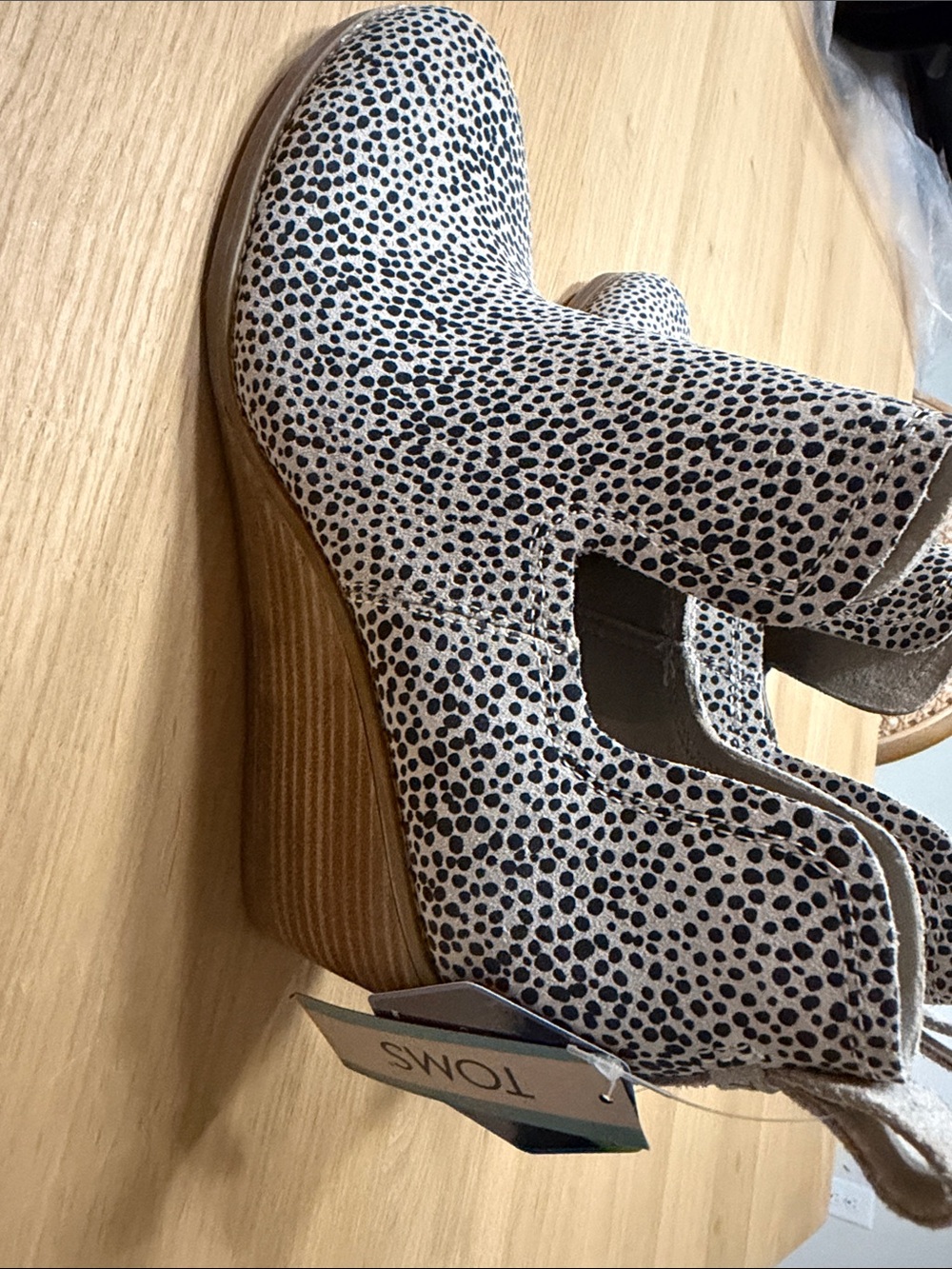 TOMS Cream & Black Speckled Wedge Booties